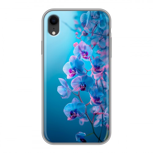 Полупрозрачный дизайнерский пластиковый чехол для Iphone Xr голубые орхидеи