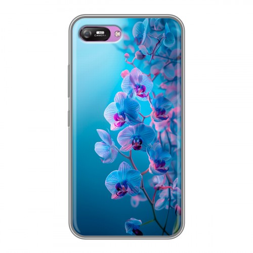 Полупрозрачный дизайнерский силиконовый с усиленными углами чехол для Itel A25 голубые орхидеи