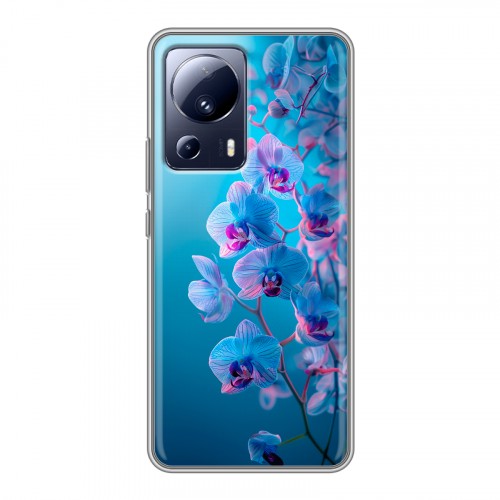 Полупрозрачный дизайнерский силиконовый чехол для Xiaomi 13 Lite голубые орхидеи