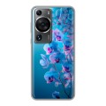 Полупрозрачный дизайнерский пластиковый чехол для Huawei P60 голубые орхидеи