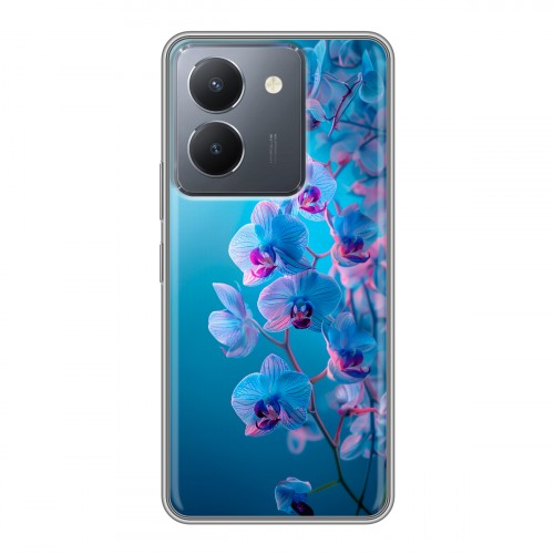 Полупрозрачный дизайнерский силиконовый чехол для Vivo Y36 голубые орхидеи