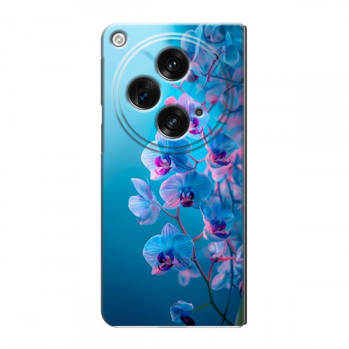 Полупрозрачный дизайнерский пластиковый чехол для OPPO Find N3 голубые орхидеи