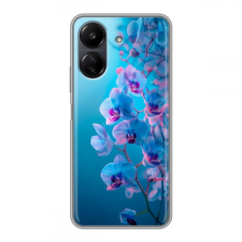 Полупрозрачный дизайнерский пластиковый чехол для Xiaomi Poco C65 голубые орхидеи
