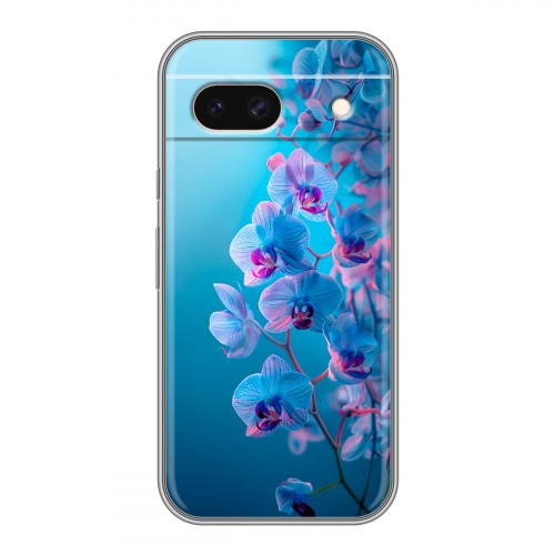 Полупрозрачный дизайнерский пластиковый чехол для Google Pixel 8a голубые орхидеи