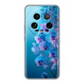 Полупрозрачный дизайнерский силиконовый чехол для Xiaomi 14 Ultra голубые орхидеи