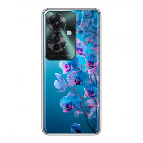 Полупрозрачный дизайнерский силиконовый чехол для Oppo Reno 11F голубые орхидеи