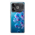 Полупрозрачный дизайнерский силиконовый чехол для Tecno Pova 6 голубые орхидеи