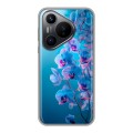 Полупрозрачный дизайнерский силиконовый чехол для Huawei Pura 70 голубые орхидеи