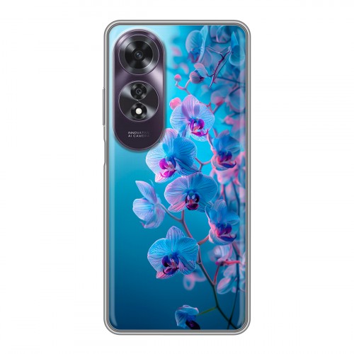 Полупрозрачный дизайнерский силиконовый чехол для OPPO A60 голубые орхидеи