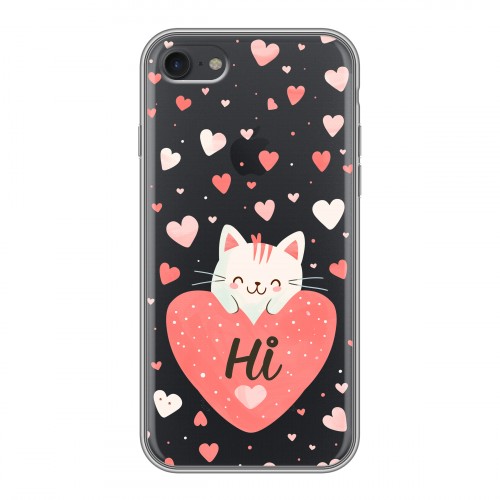 Полупрозрачный дизайнерский силиконовый чехол для Iphone 7 котенок и сердечко
