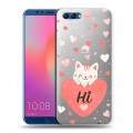 Полупрозрачный дизайнерский пластиковый чехол для Huawei Honor View 10 котенок и сердечко