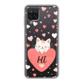 Полупрозрачный дизайнерский пластиковый чехол для Samsung Galaxy A12 котенок и сердечко