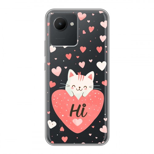 Полупрозрачный дизайнерский пластиковый чехол для Realme C30 котенок и сердечко