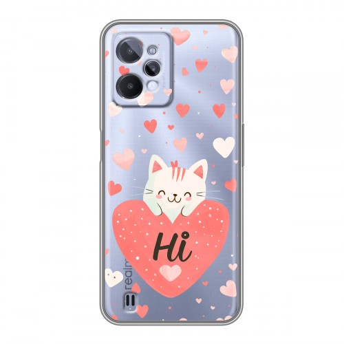 Полупрозрачный дизайнерский силиконовый чехол для Realme C31 котенок и сердечко