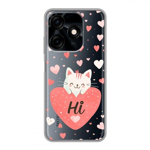 Полупрозрачный дизайнерский силиконовый чехол для Tecno Spark 10C котенок и сердечко