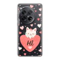 Полупрозрачный дизайнерский пластиковый чехол для OnePlus 12 котенок и сердечко