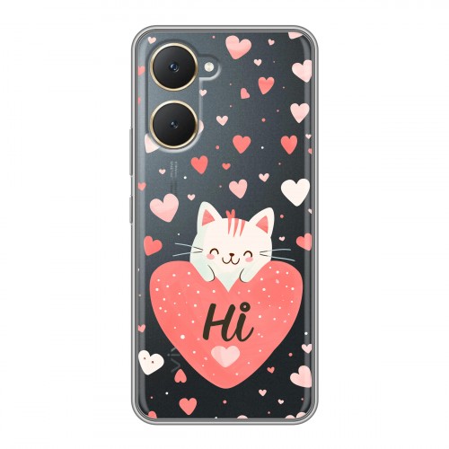 Полупрозрачный дизайнерский пластиковый чехол для Vivo Y03 котенок и сердечко