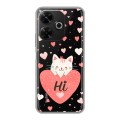 Полупрозрачный дизайнерский силиконовый чехол для RedMi 13 4G котенок и сердечко
