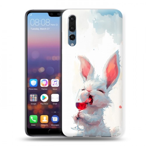 Полупрозрачный дизайнерский силиконовый с усиленными углами чехол для Huawei P20 Pro кролик зайчик