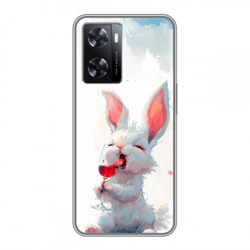 Полупрозрачный дизайнерский пластиковый чехол для OPPO A57s кролик зайчик