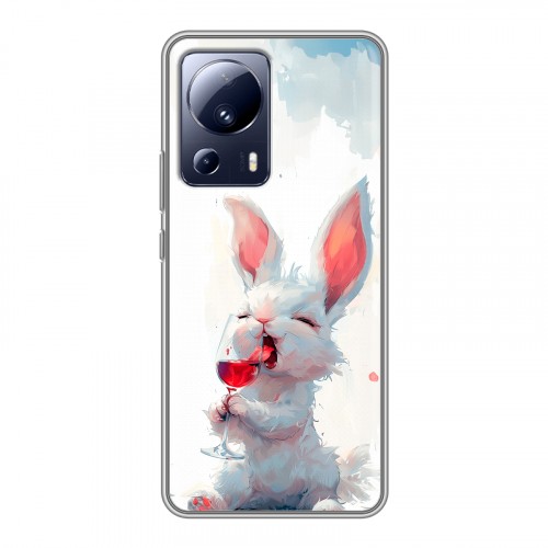 Полупрозрачный дизайнерский силиконовый чехол для Xiaomi 13 Lite кролик зайчик