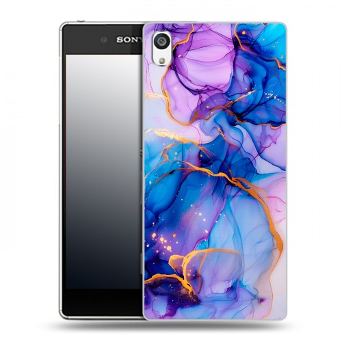 Дизайнерский пластиковый чехол для Sony Xperia E5 синий мрамор