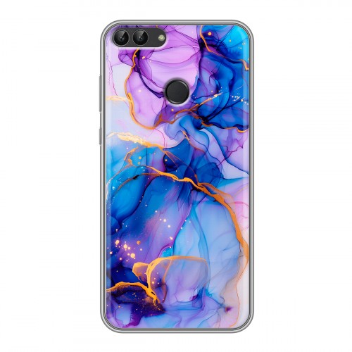 Дизайнерский силиконовый чехол для Huawei P Smart синий мрамор