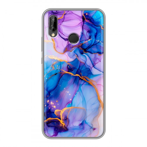 Дизайнерский силиконовый чехол для Huawei P20 Lite синий мрамор