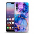Дизайнерский силиконовый с усиленными углами чехол для Huawei P20 Pro синий мрамор