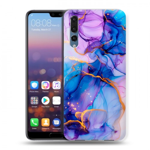 Дизайнерский силиконовый с усиленными углами чехол для Huawei P20 Pro синий мрамор