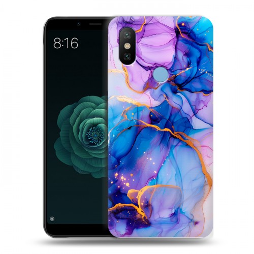 Дизайнерский силиконовый чехол для Xiaomi Mi A2 синий мрамор
