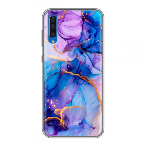 Дизайнерский силиконовый чехол для Samsung Galaxy A50 синий мрамор