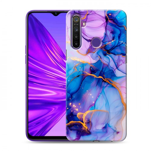 Дизайнерский силиконовый чехол для Realme 5 синий мрамор