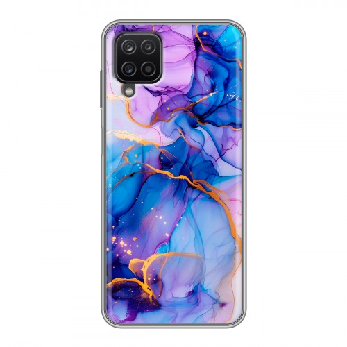 Дизайнерский силиконовый чехол для Samsung Galaxy A12 синий мрамор