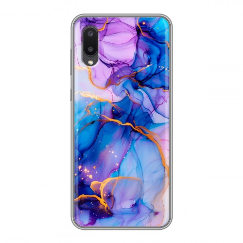 Дизайнерский силиконовый чехол для Samsung Galaxy A02 синий мрамор