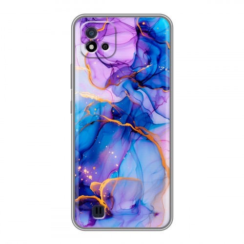 Дизайнерский силиконовый с усиленными углами чехол для Realme C20 синий мрамор