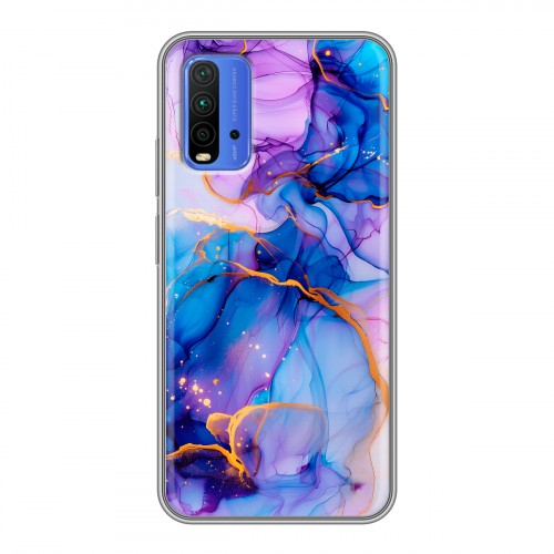 Дизайнерский силиконовый чехол для Xiaomi RedMi 9T синий мрамор