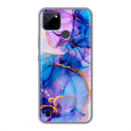 Дизайнерский силиконовый чехол для Realme C21Y синий мрамор