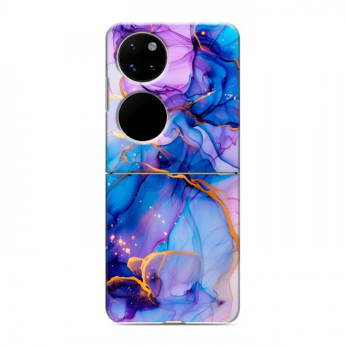 Дизайнерский пластиковый чехол для Huawei P50 Pocket синий мрамор