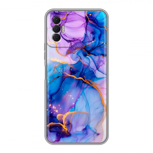Дизайнерский силиконовый с усиленными углами чехол для Tecno Spark 8P синий мрамор
