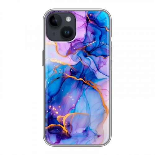 Дизайнерский силиконовый чехол для Iphone 14 синий мрамор