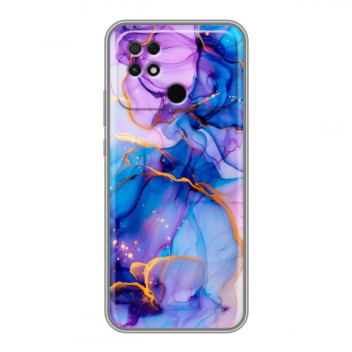 Дизайнерский силиконовый с усиленными углами чехол для Xiaomi Poco C40 синий мрамор