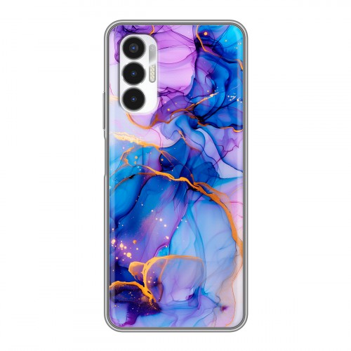 Дизайнерский силиконовый чехол для Tecno Pova 3 синий мрамор