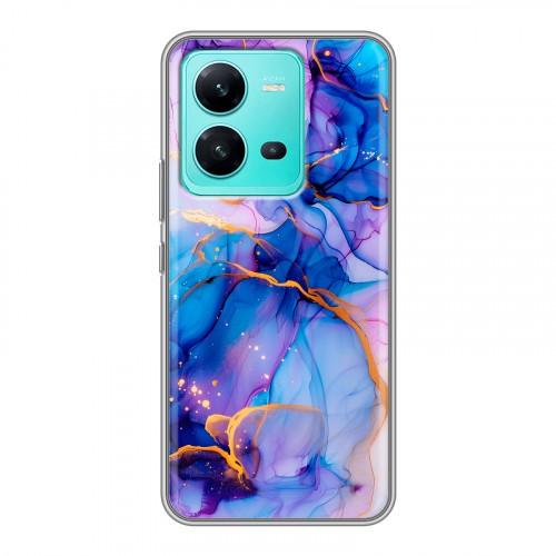 Дизайнерский силиконовый чехол для Vivo V25 синий мрамор