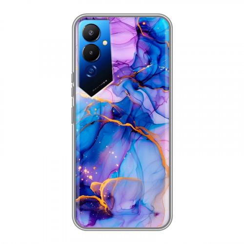 Дизайнерский силиконовый чехол для Tecno Pova 4 синий мрамор