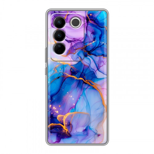 Дизайнерский силиконовый чехол для Vivo V27 синий мрамор