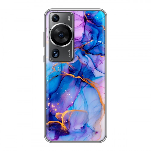 Дизайнерский силиконовый с усиленными углами чехол для Huawei P60 синий мрамор