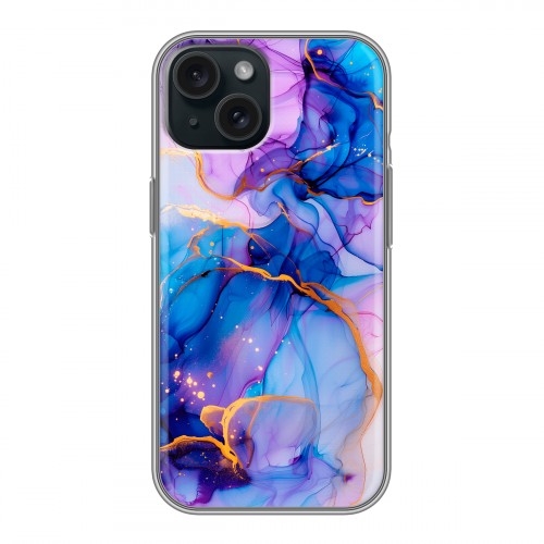 Дизайнерский силиконовый чехол для Iphone 15 синий мрамор