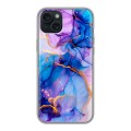 Дизайнерский силиконовый чехол для Iphone 15 Plus синий мрамор