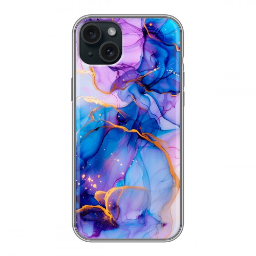 Дизайнерский силиконовый чехол для Iphone 15 Plus синий мрамор